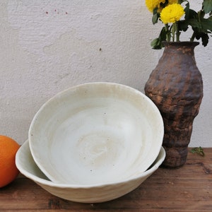 Hand pinched irregular country style bowl，Ceramic pasta bowl,Large handmade bowl,Salad bowl,Stew bowl