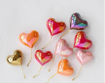 Handmade Ceramic Heart Balloon Magnet or Brooch - Colorful Home Decor