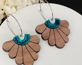 Sunrise Hoops in Walnut and Teal