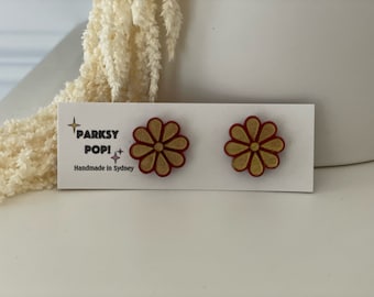 Zahra Studs - Maroon/Gold