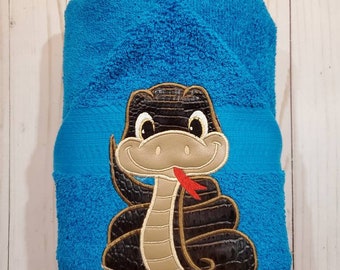 Personalized Snake Embroidered Hooded Towel. Hooded bath towel