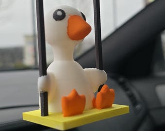 Porch Goose on a swing. 3d printed rearview mirror car accessory