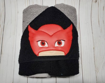 Personalized Owlette Hooded Towel Peeker. Machine Embroidered PJ Masks Owlette