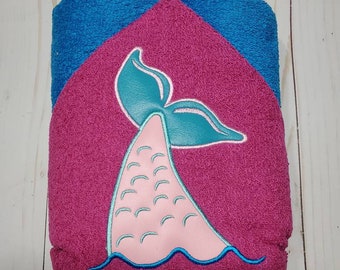 Personalized Mermaid Tail Hooded Towel Peeker. Machine Embroidered Mermaid