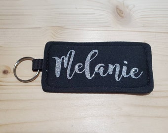 Personalized Chapstick holder keychain with name in glitter
