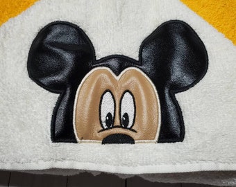 Personalized Mickey Mouse Hooded Towel Peeker. Machine Embroidered Mickey Mouse