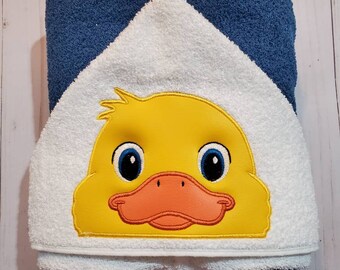 Personalized Yellow Rubber Duck embroidered hooded bath towel.