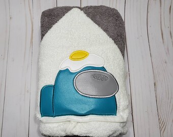 Personalized Among Us Egg Head Hooded Towel Peeker. Machine Embroidered Among Us