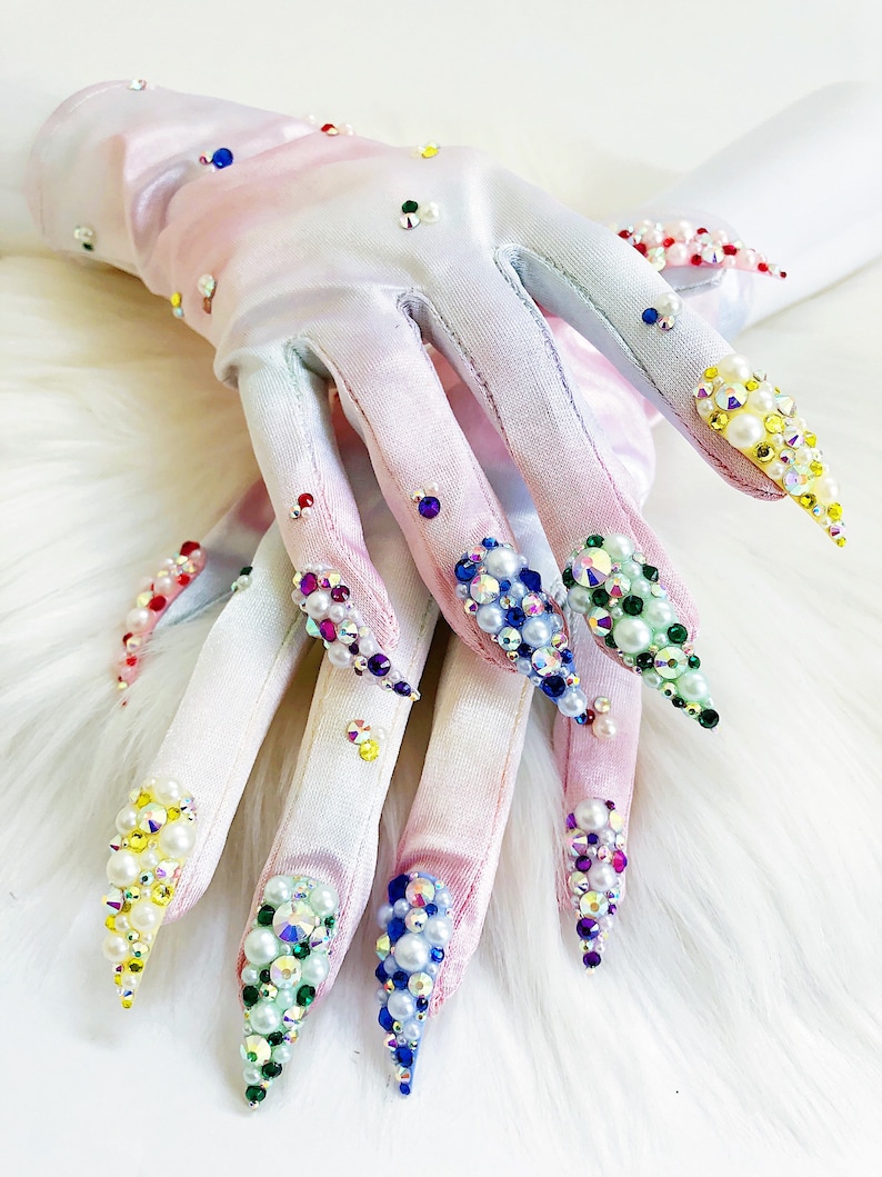 Pride pastel rainbow tie All items in the store dye short with pearls Easy-to-use gloves satin nail