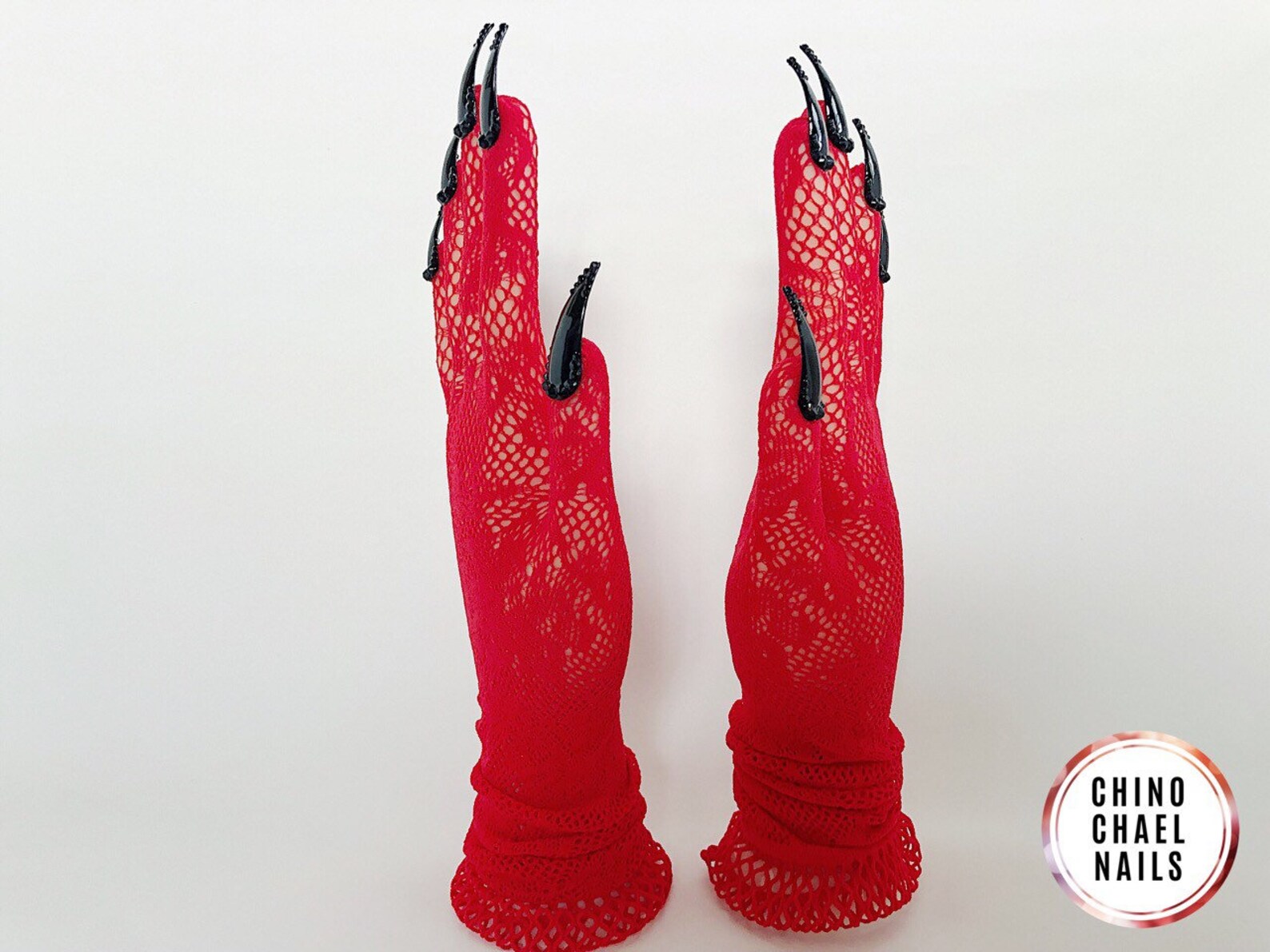 Restocked red long lace nail gloves with black nail tips with Etsy