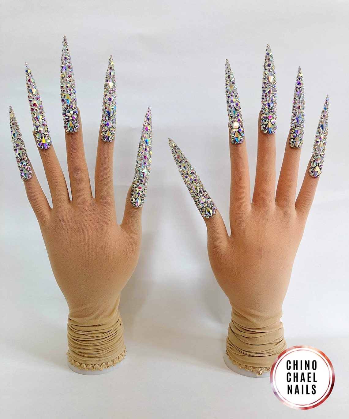 Faux Skin Nail Gloves With Super Long Nail Tips and AB Glass Etsy