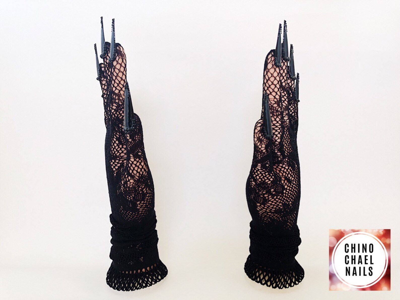 Nail gloves black lace elbyw length with black glass stones Etsy