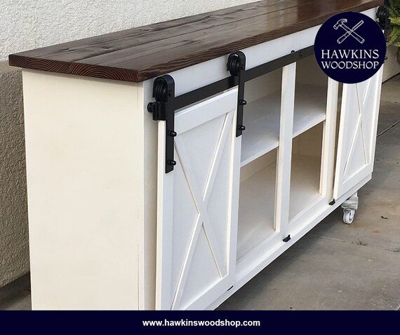 Sliding Barn Door Media Entertainment Console Tv Stand Custom Etsy