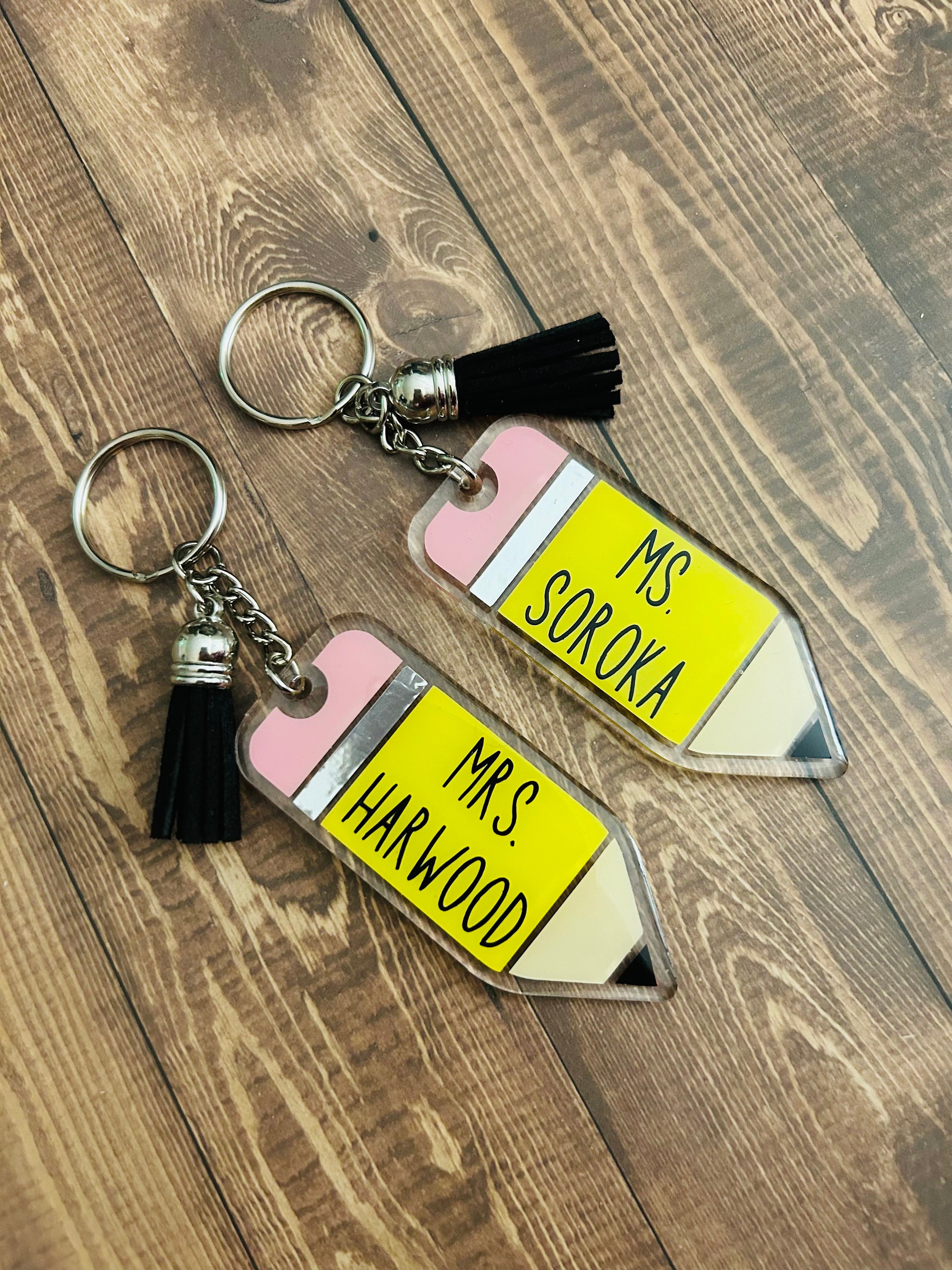 Personalized Pencil Keychain Teacher Keychain Teacher Etsy