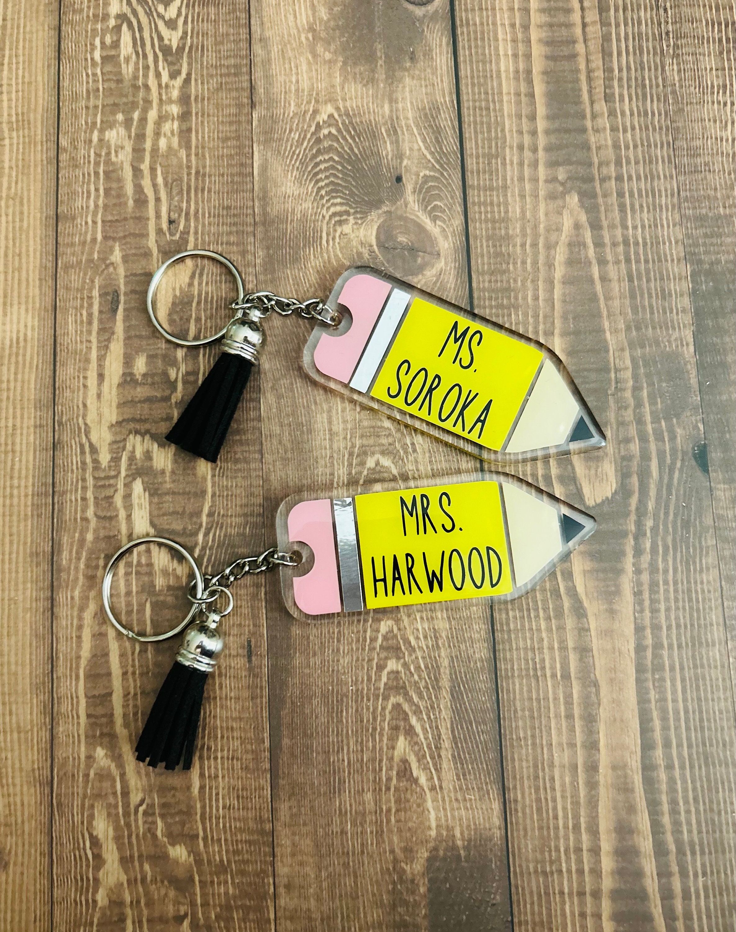 Personalized Pencil Keychain Teacher Keychain Teacher Etsy