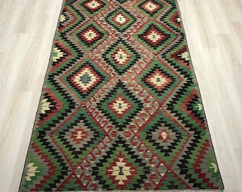 Handmade Kilim, Decorative Kilim, Handwoven Kilim, Turkish Kilim Rug, Kilim, Anatolian Kilim, Ethnic Kilim, Colorful, 150x268cm,8.8x4.9Feet