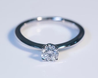 sterling silver ring of Mid Century style set in a size 7 Small diamond engagement ring Wedding anniversary 10518 with round solitaire