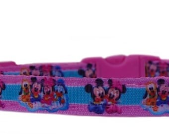 Pink Mickey Minnie Donald Goofy medium large dog collar or collar leash set
