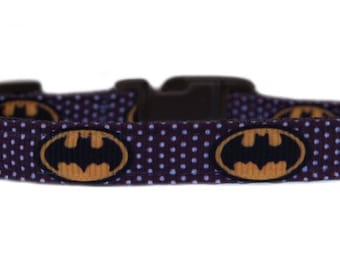 Batman Ribbon Super Hero Terri's Dog Collar hand made adjustable Dark Knight Batman Ribbon Super Hero Terri's Dog Collar hand made adjustable Dark Knight