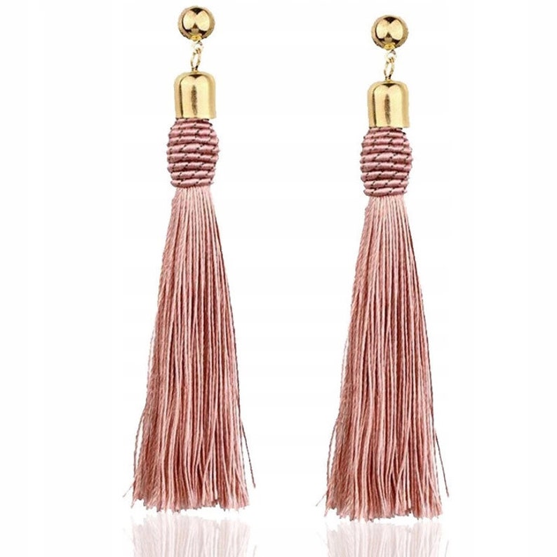 wedding jewellery birthday Pink powder long tassel earrings handmade fringe earrings