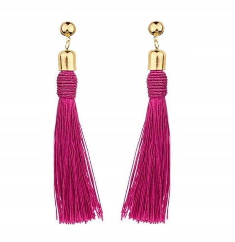 handmade jewellery Pink long tassel earrings birthday wedding fringe earrings