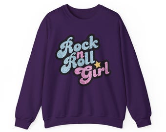 The Original! Rock and Roll Girl!! On Unisex Heavy Blend Crewneck Sweatshirt (Darla's Decal)