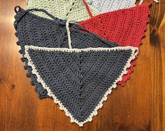 Hair Bandana Solid Color Crochet Handmade Triangle Head Scarf with Edging Boho Minimalist Cottagecore Hair Accessory
