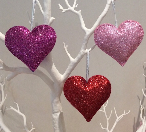 Sparkly Heart Decorations, Hanging Decoration, Heart Decoration 