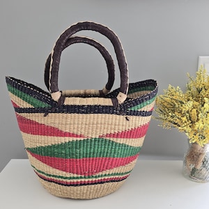 Bolga Market basket/ u shopper basket/handmade basket