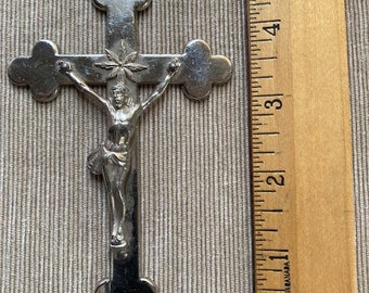 Old Religious Pectoral Nun or Priest Crucifix in Brass 5 inches long, very good condition.