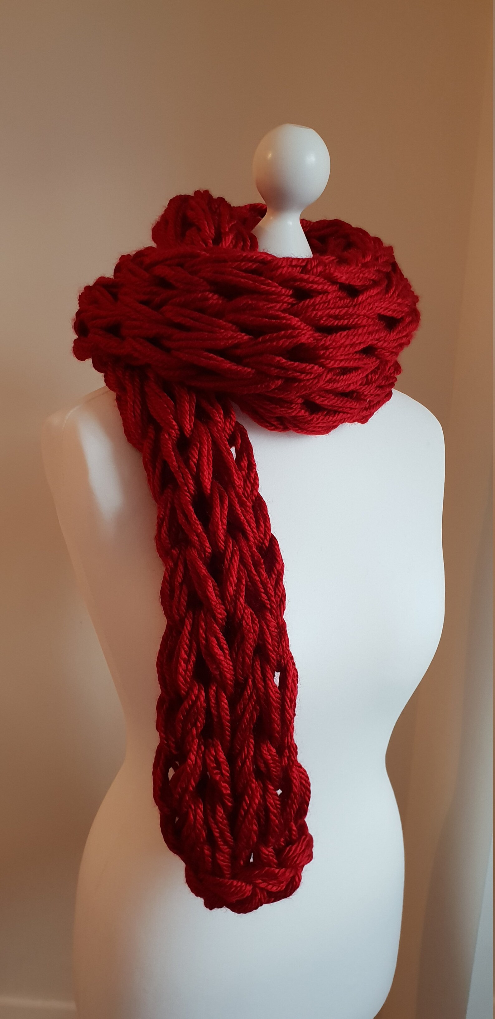 Red Scarf Chunky Arm Knit Vegan Yarn Super Chunky in Deep Etsy