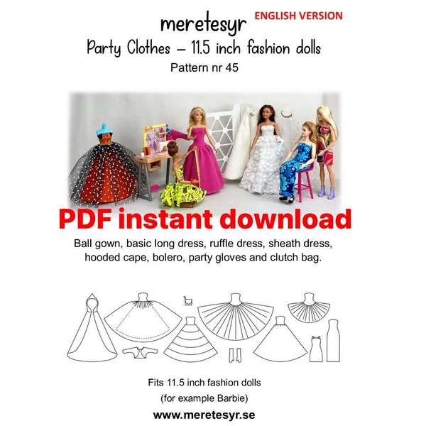 PDF Sewing pattern for 11.5” fashion dolls clothes “Party Clothes #45” from meretesyr