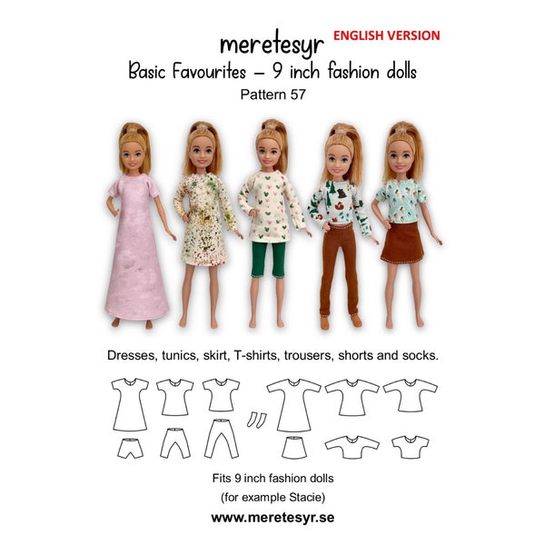 PDF Sewing pattern for 9” fashion dolls clothes “Basic Favourites #57” from meretesyr