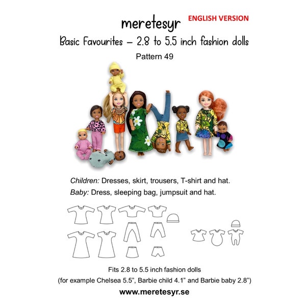 PDF Sewing pattern for 5.5", 4.1" and 2.8” fashion dolls clothes “Basic Favourites #49” from meretesyr