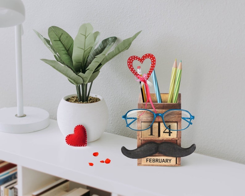 storeindya Gifts Wooden Eyeglass Holder Block Calendar Spectacle Stand Desk Organizer Stationery Display Rack Multi Utility Home Decoration Mothers Day