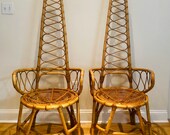 Mid-Century Albini Style Italian Bamboo and Rattan Arm Chairs- a Pair