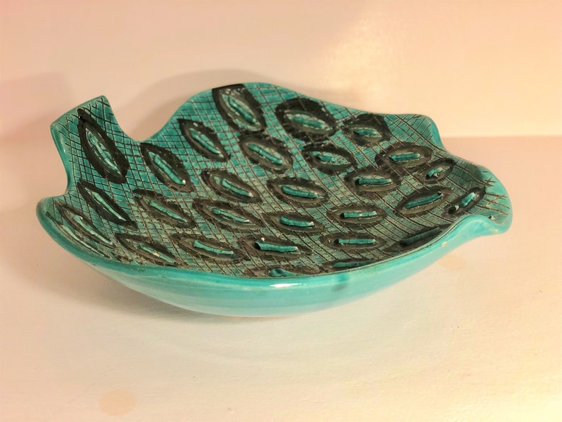Mid-Century Modern Italian Fish Shaped Hand Painted Pottery Art Dish by Maxim