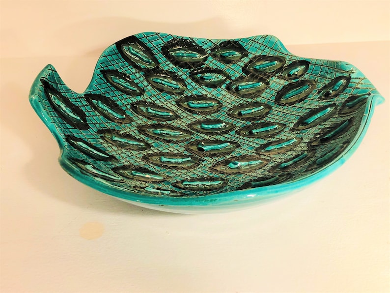 Mid-Century Modern Italian Fish Shaped Hand Painted Pottery Art Dish by Maxim