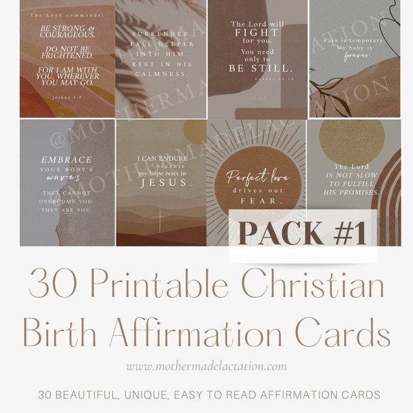 30 Christian Birth Affirmation Printable Cards (PACK ONE) Over 1K Sold! | Digital Download | Positive Birth Quotes | Bible Verse