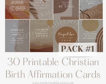 30 Christian Birth Affirmation Printable Cards (PACK ONE) Over 1K Sold! | Digital Download | Positive Birth Quotes | Bible Verse