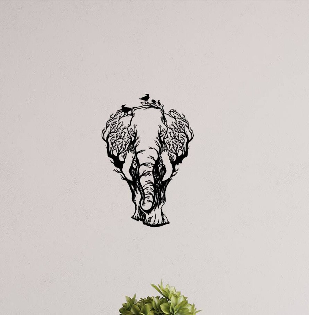 Geometric Wooden Elephant Wall Art, Elephant Decorations, Animal Wall