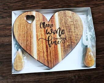 Heart Cheese Board Set: Acacia Wood Charcuterie, Bridal Shower Favors