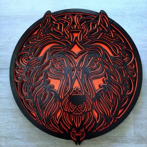 Geometric Layered Wooden Wolf Cut Out, Wolf Wall Art, Wooden Wall Hangings, Fierce Wolf Decorations