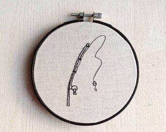 Fishing Pole Simple Line Embroidery Wall Hanging Art