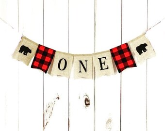 TREES Highchair Banner Birthday High Chair Lumberjack Wild One Modern First Winter Check Buffalo Plaid Hot Cocoa Trees Arrows Woodland