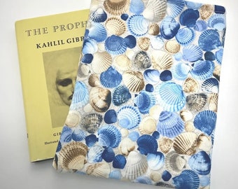 Beach Dreams Sea Shells Packed In Blue Book Sleeve, Book Protector, Book Pouch, E-Reader Sleeve, Tablet Sleeve, Book Lover Gift