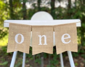 One Banner, First Birthday Banner, One Bunting, One Burlap Banner, One Highchair Banner, Highchair Banner