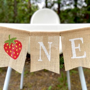 Strawberry One Banner, One Banner, Strawberry Birthday, Highchair Banner, One Birthday Banner, Summer Birthday, Strawberry Banner