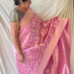 tessitura jaal di pura seta katan rosa Banarasi saree / sari fatto a mano Banarasi / matrimonio, sari da sposa: online saree usa