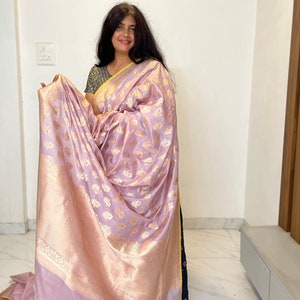 Rosa Kadhwa meenakari Banarasi aus reiner Katan Seide Saree / Handwebstuhl